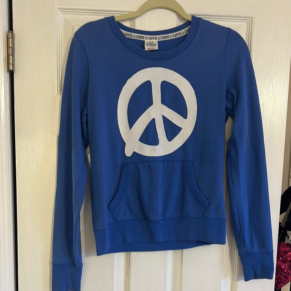 Victoria’s Secret PINK Peace Sign Blue Sweatshirt